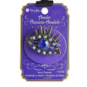 Eye Pendant Evil Eye Charm Blue Crystal Metal Jewelry 1.78" Blue Moon Beads